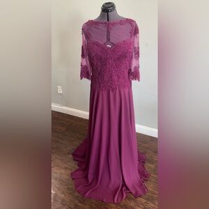 Mon Cheri Majestic‎ Plum Long Sleeve Dress